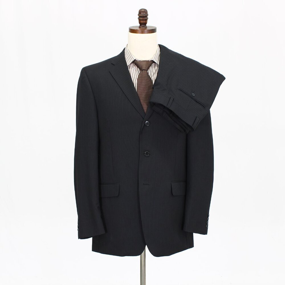 Claiborne 42L 34x32 Black Striped 3-Button Suit R517